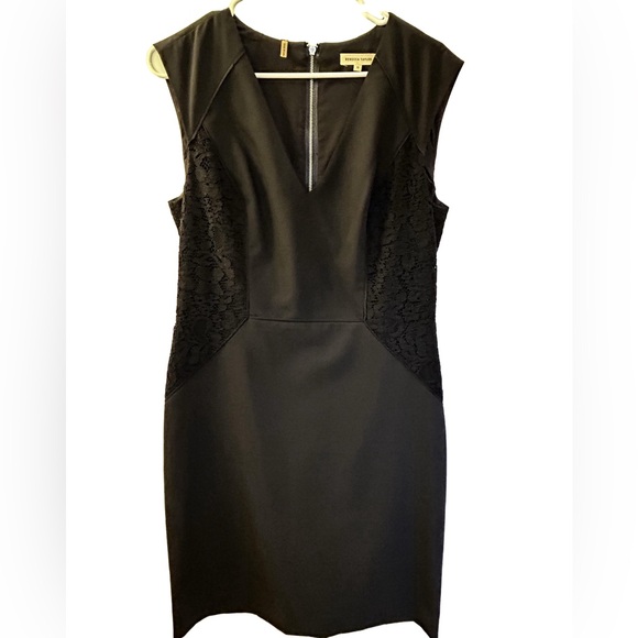 Rebecca Taylor Dresses & Skirts - Rebecca Taylor Little Black Sheath Dress with Lace Side Panels Wool Blend Sz 10